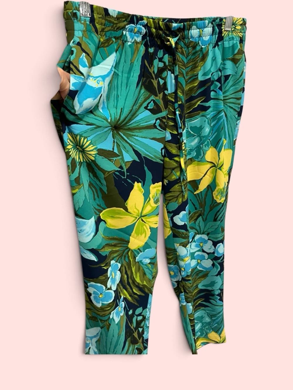 Cute Talbots tropical ocean floral ankle pants pockets pull on elastic waist